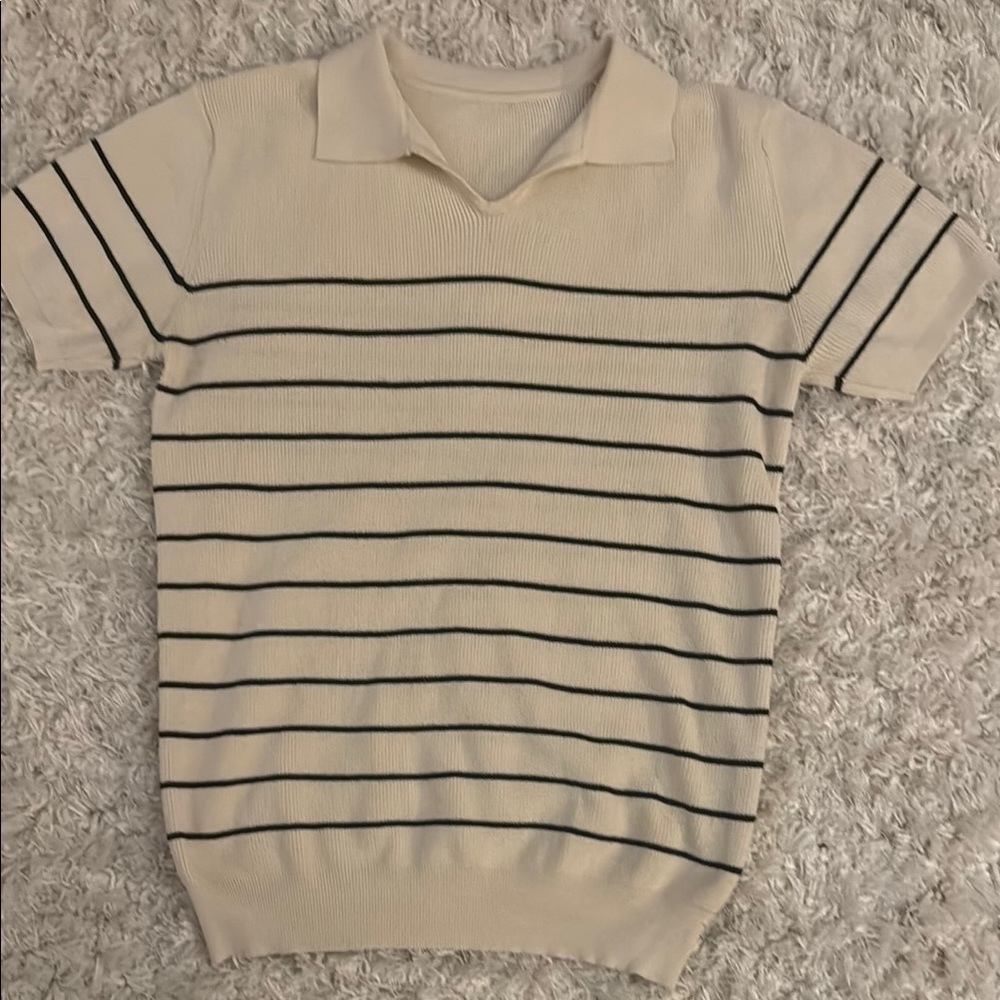 Striped Short Sleeve Knit Polo Shirt